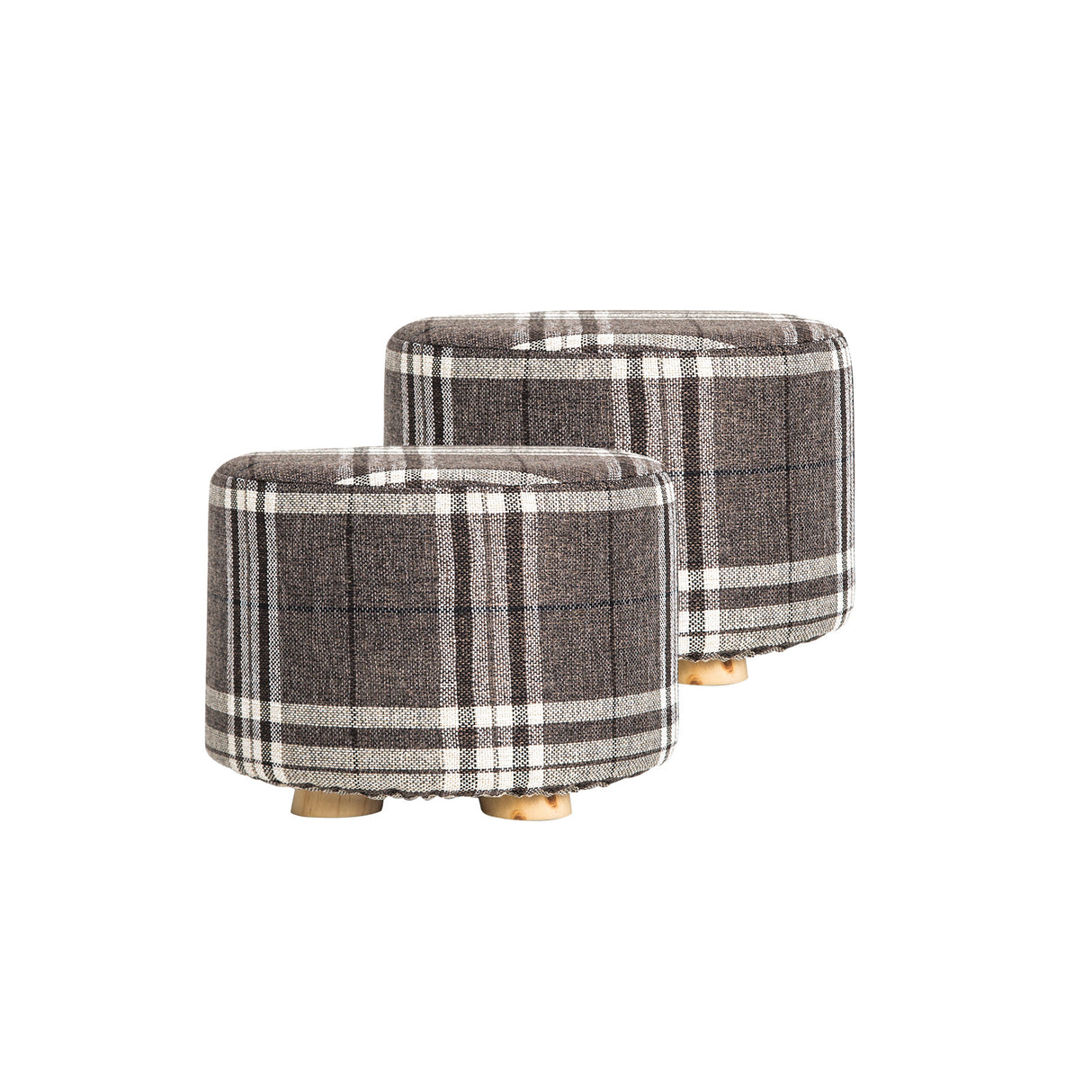 La Bella Upholstered Round Ottoman Set of 2 Wooden Legs Beige Black or Dark Blue — Allure Home Collections