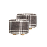 La Bella Upholstered Round Ottoman Set of 2 Wooden Legs Beige Black or Dark Blue — Allure Home Collections