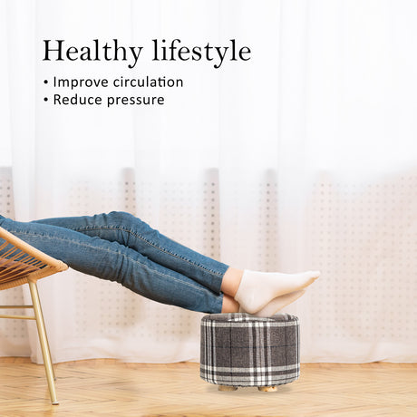 La Bella Upholstered Round Ottoman Set of 2 Wooden Legs Beige Black or Dark Blue — Allure Home Collections
