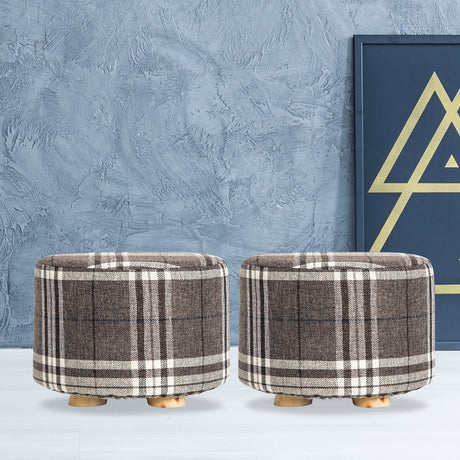 La Bella Upholstered Round Ottoman Set of 2 Wooden Legs Beige Black or Dark Blue — Allure Home Collections