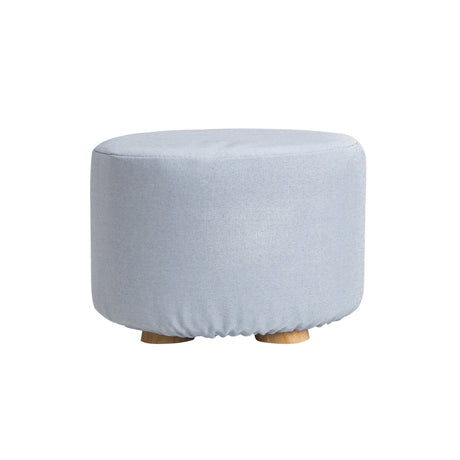 La Bella Round Faux Linen Ottoman with Wooden Legs Beige Black or Dark Blue — Allure Home Collections