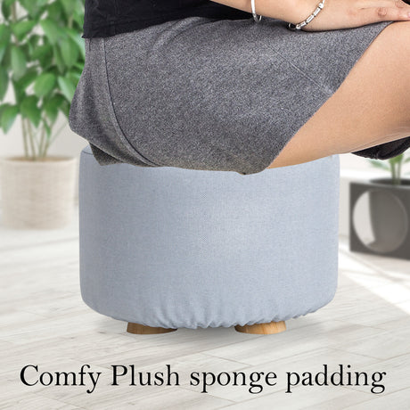 La Bella Round Faux Linen Ottoman with Wooden Legs Beige Black or Dark Blue — Allure Home Collections