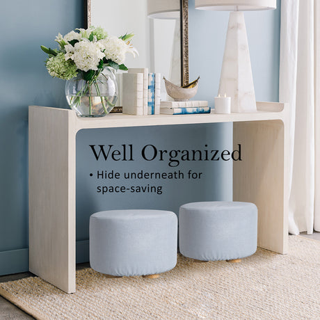 La Bella Round Faux Linen Ottoman with Wooden Legs Beige Black or Dark Blue — Allure Home Collections