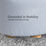 La Bella Round Faux Linen Ottoman with Wooden Legs Beige Black or Dark Blue — Allure Home Collections