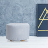La Bella Round Faux Linen Ottoman with Wooden Legs Beige Black or Dark Blue — Allure Home Collections