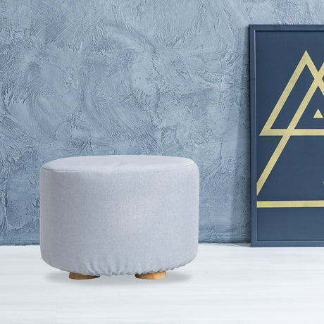 La Bella Round Faux Linen Ottoman with Wooden Legs Beige Black or Dark Blue — Allure Home Collections