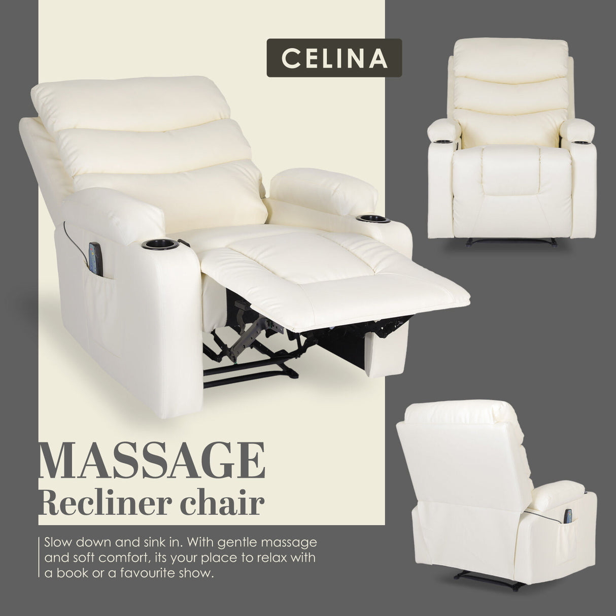 Glenlyon Electric Massage Recliner, Cream