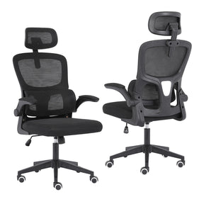 Bridgetown black mesh office chair with flip up armrests in a home office