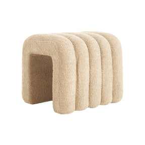 Clifton Springs ridge arch teddy fleece ottoman stool in beige in a living room