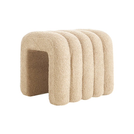La Bella Ridge Arch Ottoman Stool Teddy Fleece 45cm Beige — Allure Home Collections