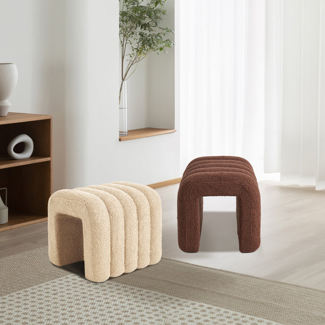 Ridge Arch Ottoman Stool Set of 2 Teddy Fleece Beige or Chocolate Brown — Allure Home Collections