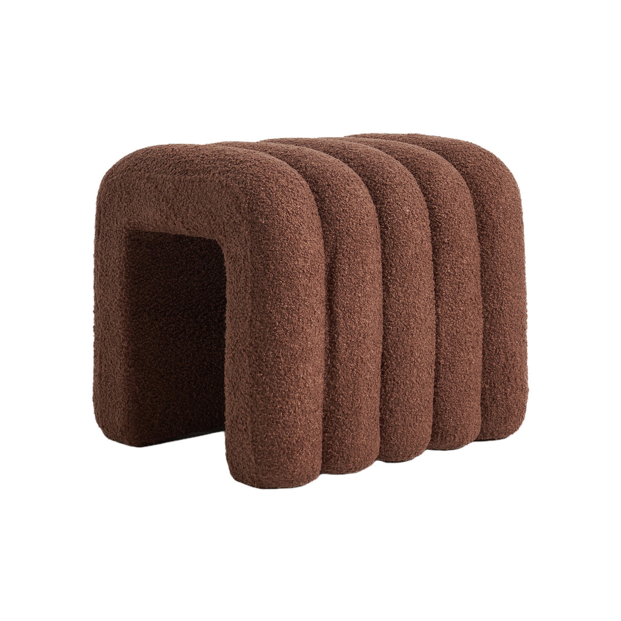 La Bella Ridge Arch Ottoman Stool Teddy Fleece 45cm Chocolate Brown — Allure Home Collections