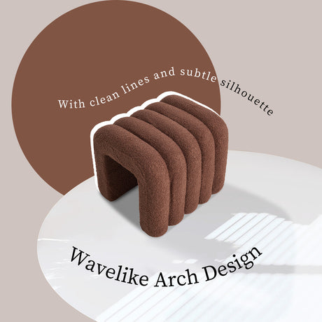 La Bella Ridge Arch Ottoman Stool Teddy Fleece 45cm Chocolate Brown — Allure Home Collections