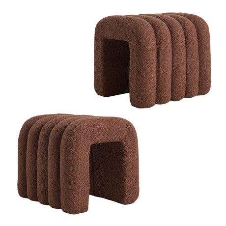 Ridge Arch Ottoman Stool Set of 2 Teddy Fleece Beige or Chocolate Brown — Allure Home Collections