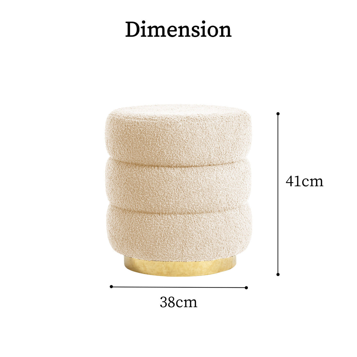 La Bella Round Stacked Ottoman Stool Teddy Fleece 38cm Beige — Allure Home Collections