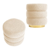 La Bella Round Stacked Ottoman Stool Set of 2 Teddy Fleece Beige — Allure Home Collections