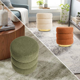 La Bella Round Stacked Ottoman Stool Set of 2 Teddy Fleece Beige — Allure Home Collections
