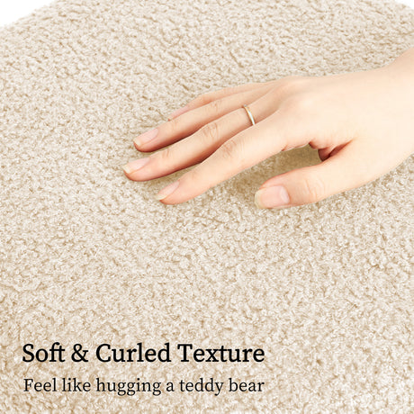 La Bella Round Stacked Ottoman Stool Set of 2 Teddy Fleece Beige — Allure Home Collections