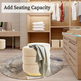 La Bella Round Stacked Ottoman Stool Set of 2 Teddy Fleece Beige — Allure Home Collections