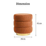 La Bella Round Stacked Ottoman Stool Teddy Fleece 38cm Orange — Allure Home Collections