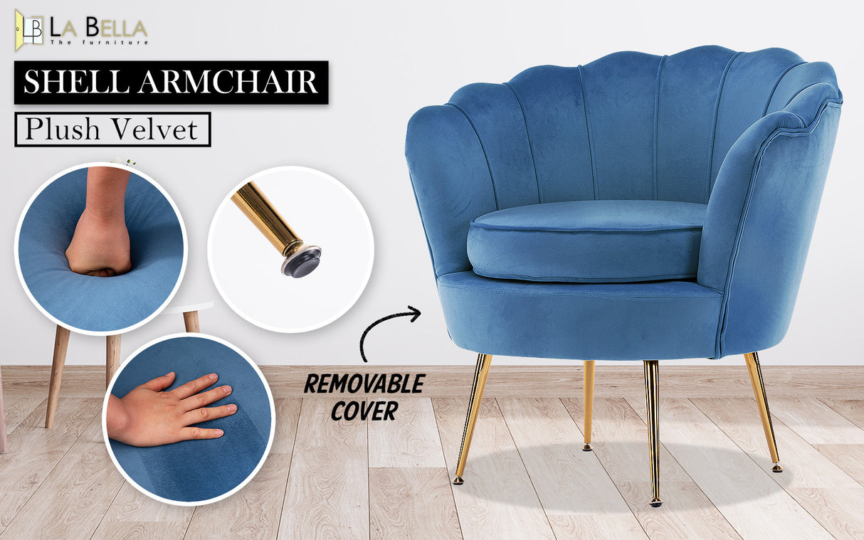 La Bella Scalloped Shell Velvet Armchair with Gold Legs — Various Colours — Allure Home Collections