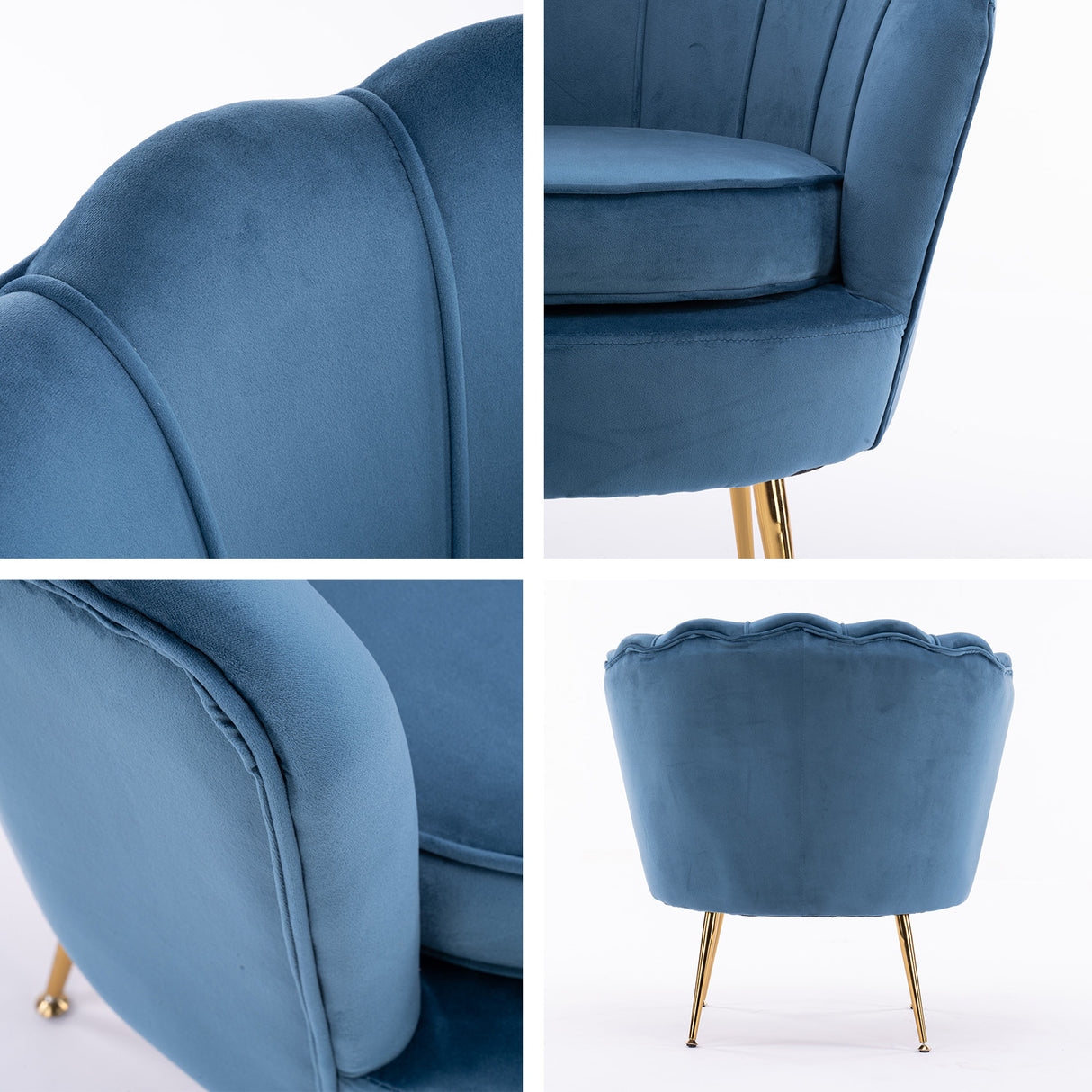 La Bella Scalloped Shell Velvet Armchair with Gold Legs — Various Colours — Allure Home Collections