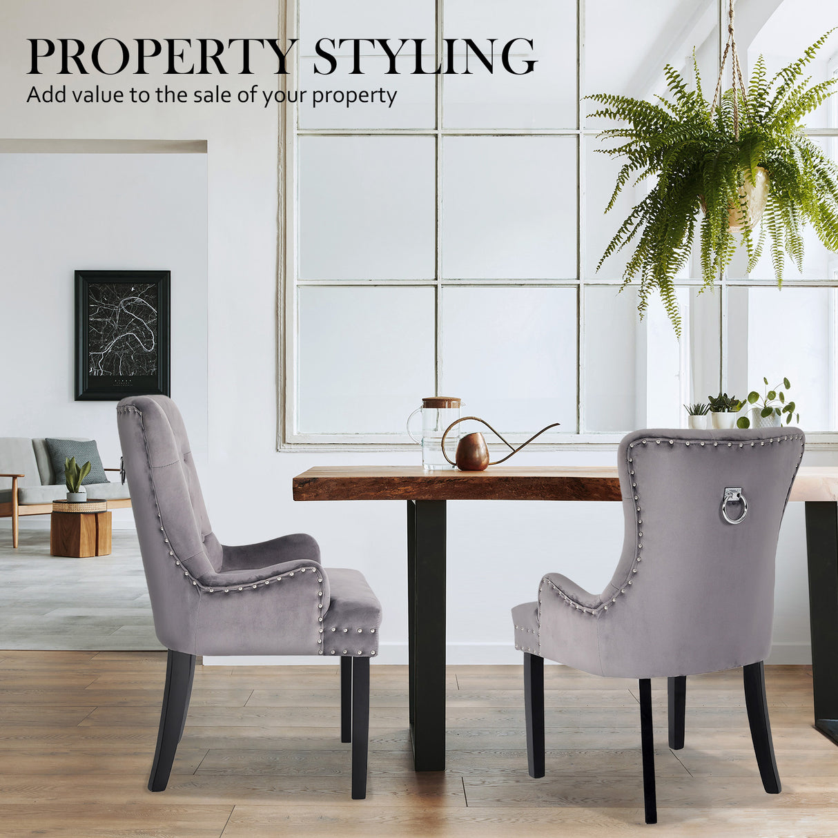 French Provincial Velvet Dining Chair with Studs