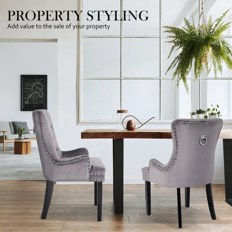 French Provincial Velvet Dining Chair with Studs