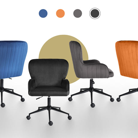Balingup black velvet swivel office chair at a home desk