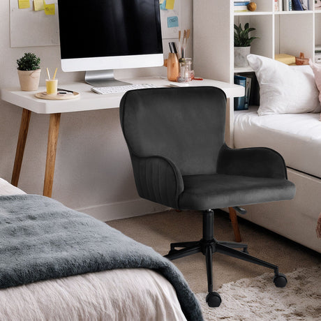 Balingup black velvet swivel office chair at a home desk