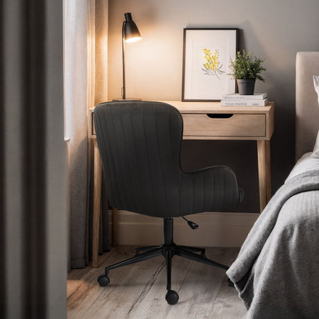 Balingup black velvet swivel office chair at a home desk