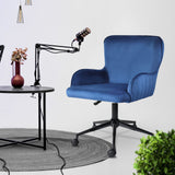 Balingup blue velvet swivel office chair at a home desk