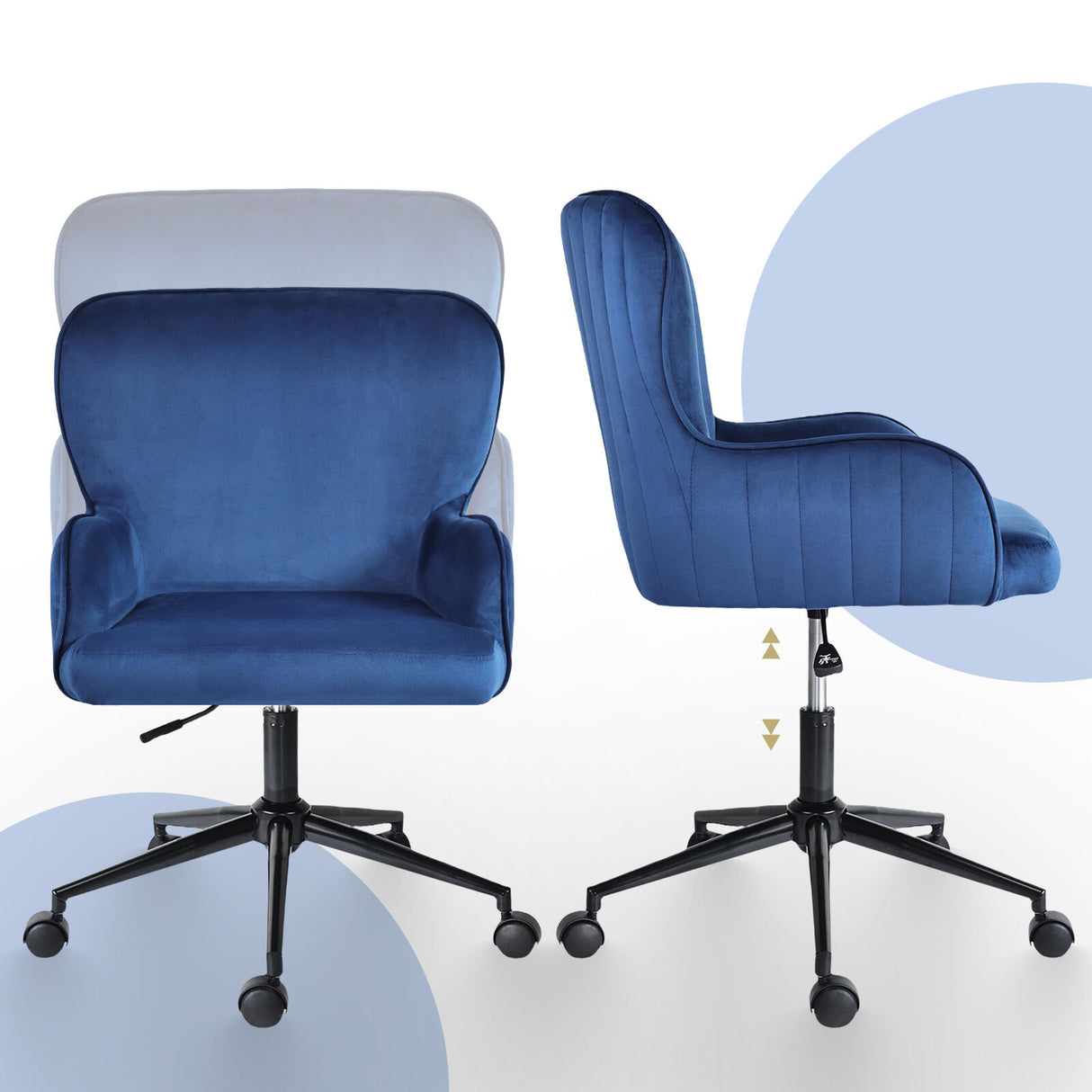 Balingup blue velvet swivel office chair at a home desk
