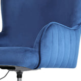 Balingup blue velvet swivel office chair at a home desk