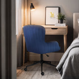 Balingup blue velvet swivel office chair at a home desk