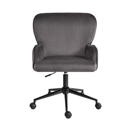 Balingup grey velvet swivel office chair at a home desk