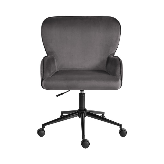 Balingup grey velvet swivel office chair at a home desk