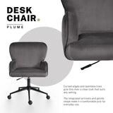 Balingup grey velvet swivel office chair at a home desk