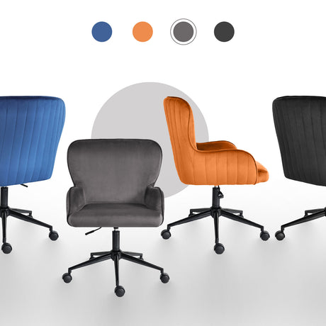 Balingup grey velvet swivel office chair at a home desk
