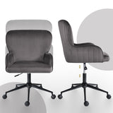 Balingup grey velvet swivel office chair at a home desk