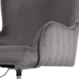Balingup grey velvet swivel office chair at a home desk