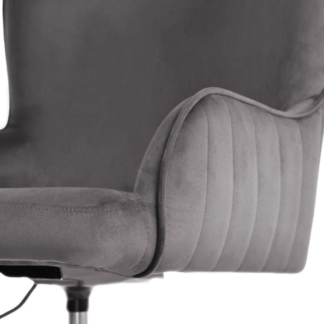 Balingup grey velvet swivel office chair at a home desk