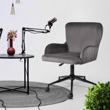 Balingup grey velvet swivel office chair at a home desk
