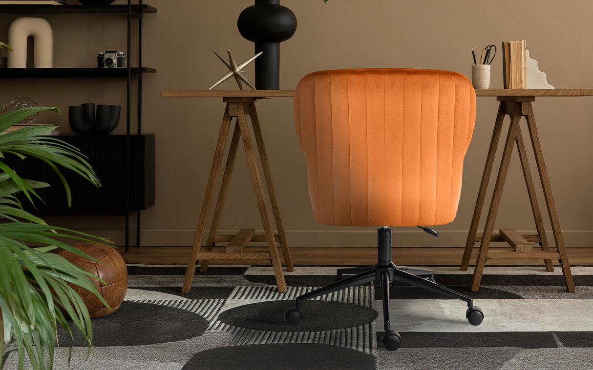 Balingup orange velvet swivel office chair at a home desk