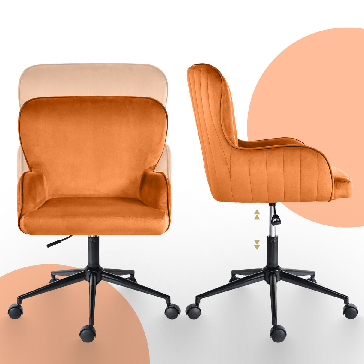 Balingup orange velvet swivel office chair at a home desk