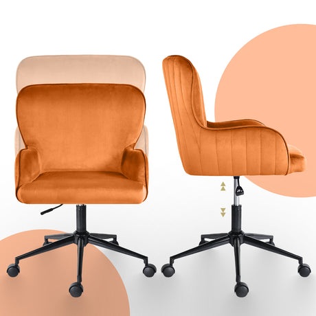 Balingup orange velvet swivel office chair at a home desk