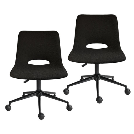 Dalwallinu black loop yarn fabric office chair with cut out backrest, set of two