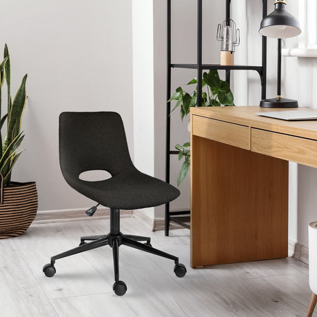 Dalwallinu black loop yarn fabric office chair with cut out backrest, set of two