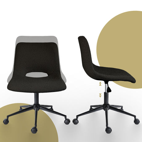 Dalwallinu black loop yarn fabric office chair with cut out backrest, set of two