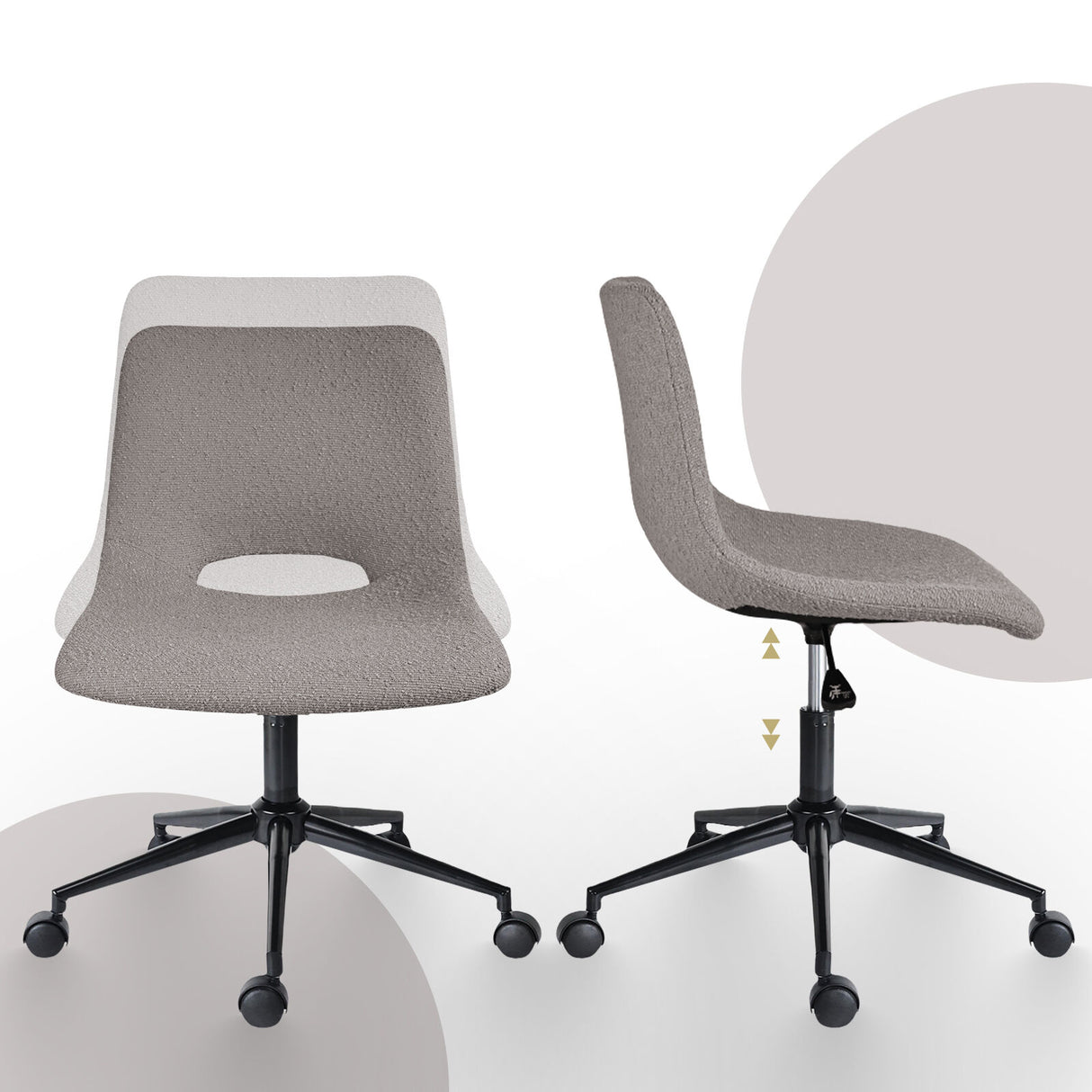 Applecross grey loop yarn fabric armless swivel office chairs set of two